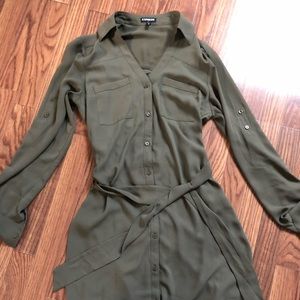 Express olive button down dress